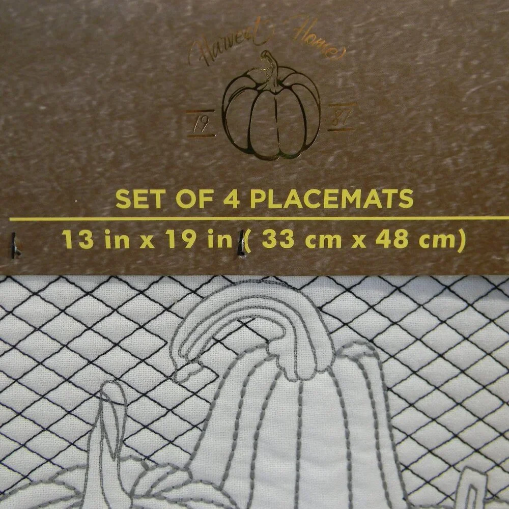 Harvest Home Set of 4 Pumpkin Placemats Fall Black White Neutral NEW